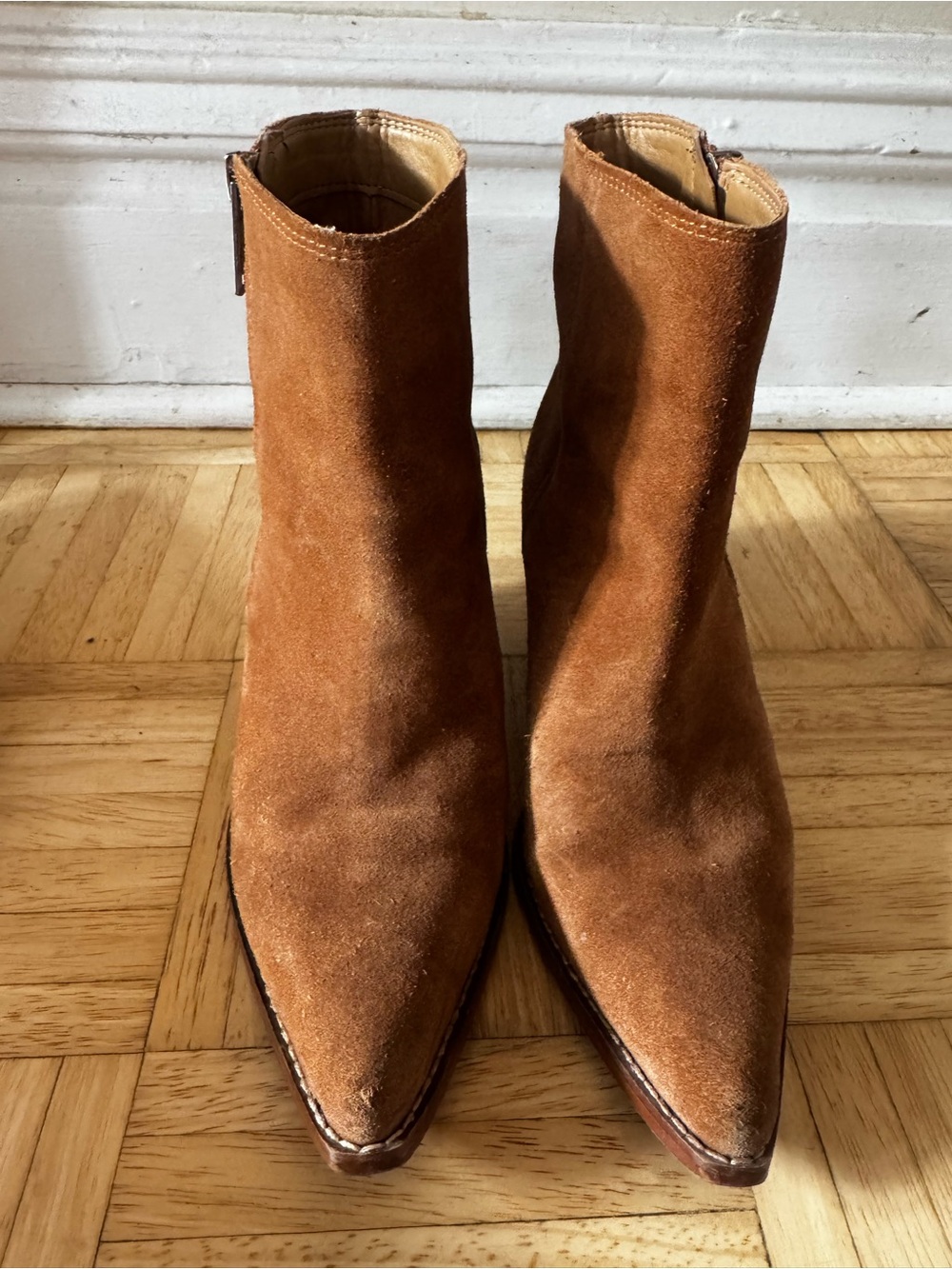 Sam Edelman Suede Pointed-Toe Ankle Boots in Chestnut Brown